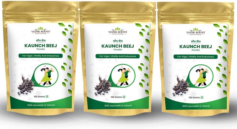 Kaunch Beej Powder – looduslik ayurveda maitsetaim igapäevaseks terviseks | 100% puhas ja vegan 100 g iga (3 pakendit)