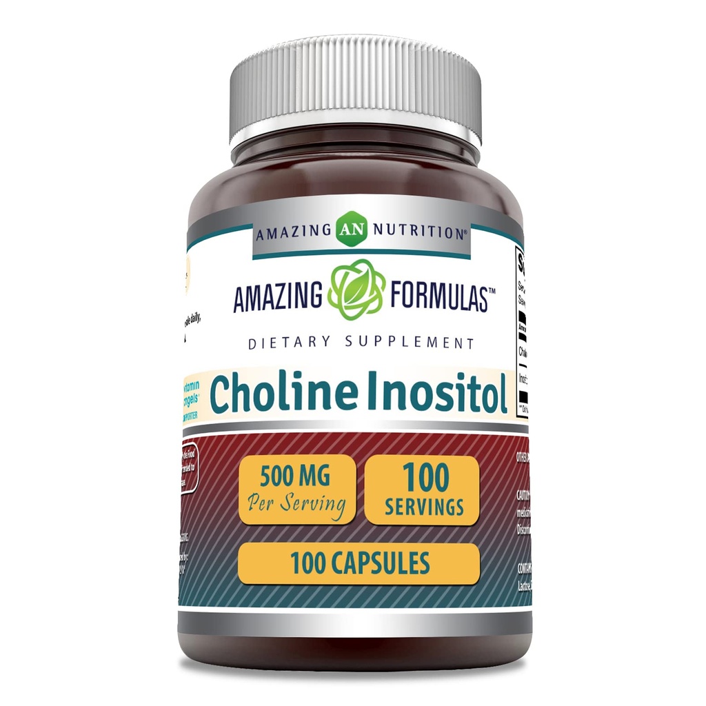 Hämmastav valem Koliin & Inositool 500 Mg Täiendus | Kapslid | Mitte-GMO | Gluteenivaba | Valmistatud USAs (1 Pack | 100 Count)