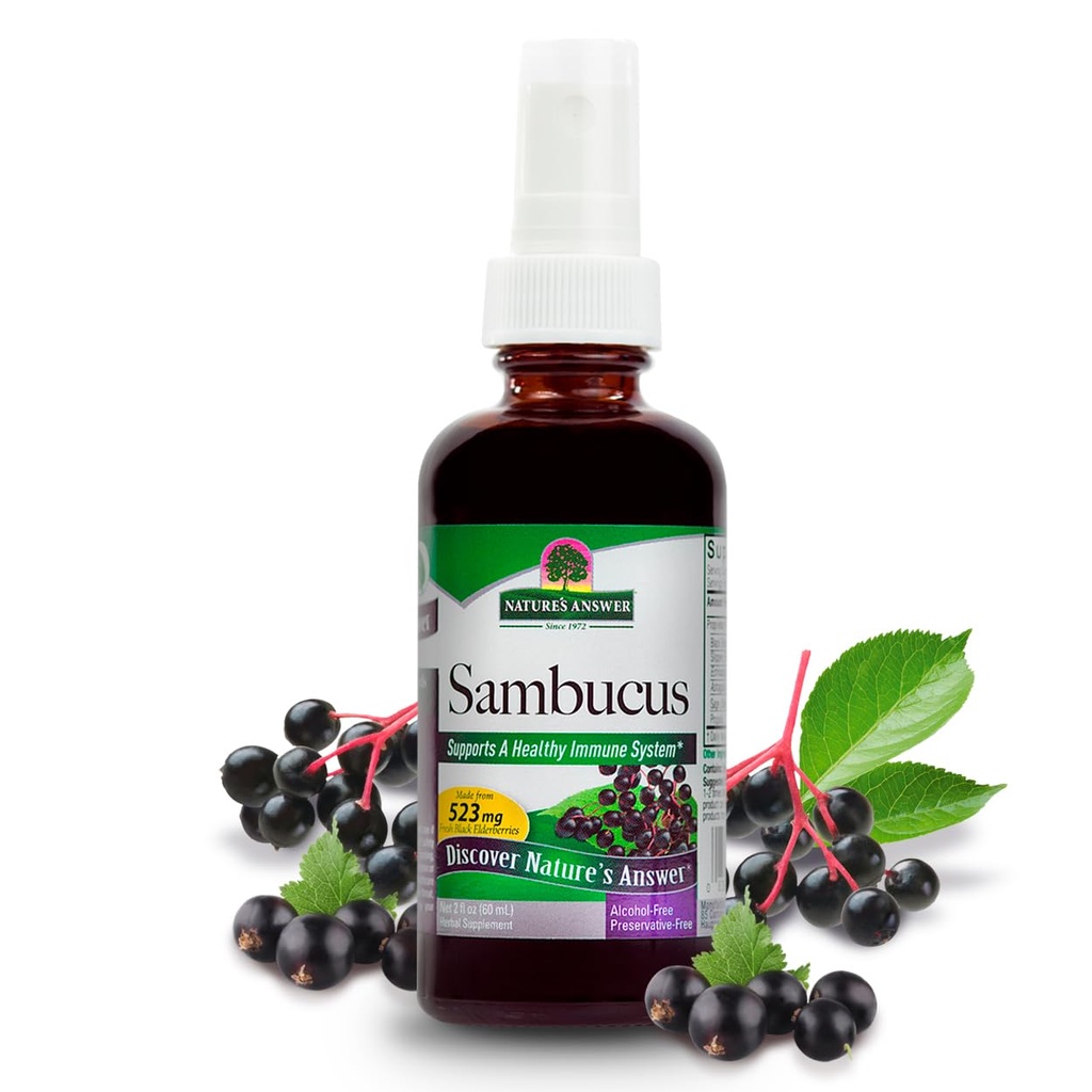 Looduse vastus Sambucus Spray | Toetab tervislikku immuunsüsteemi | Infundeeritud libeda Elmi, salvei & Echinaeaga | Alkoholivaba, gluteenivaba, Kosher sertifitseeritud & säilitusaineid ei ole 2oz