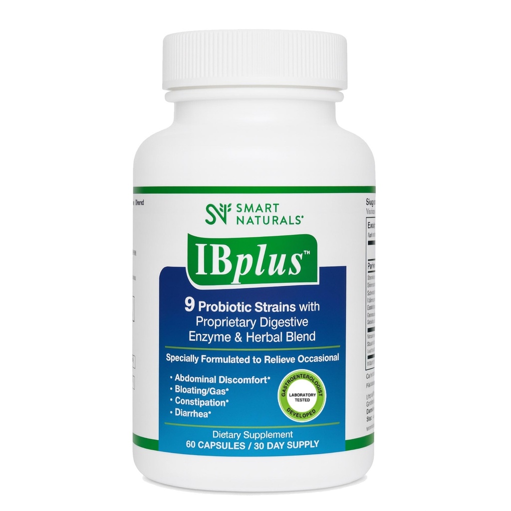 IBplus® probiootikum, seedeensüüm ja taimne segu, täiustatud vormel-60 kapslid!! ärritatud soole - kõhuvalu, kõhukinnisus, kõhulahtisus, gaas / puhumine - Propprietary valem Smart NaturalsTM