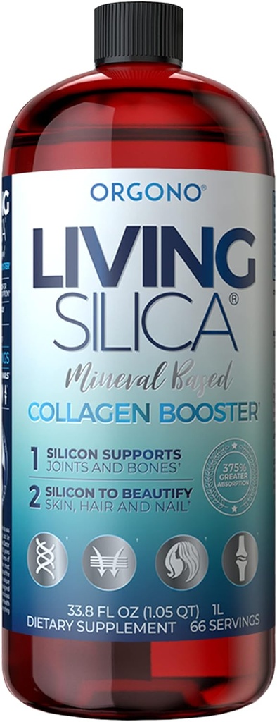 Orgono Living Silica Collagen Booster | Vegan Mineral-Based Silica Supplement | Toetab Tervislik kollageeni & Elastin tootmine liigeste ja luude tugi, hõõguv nahk, Tugevad juuksed ja küüned | 33,8 Fl Oz