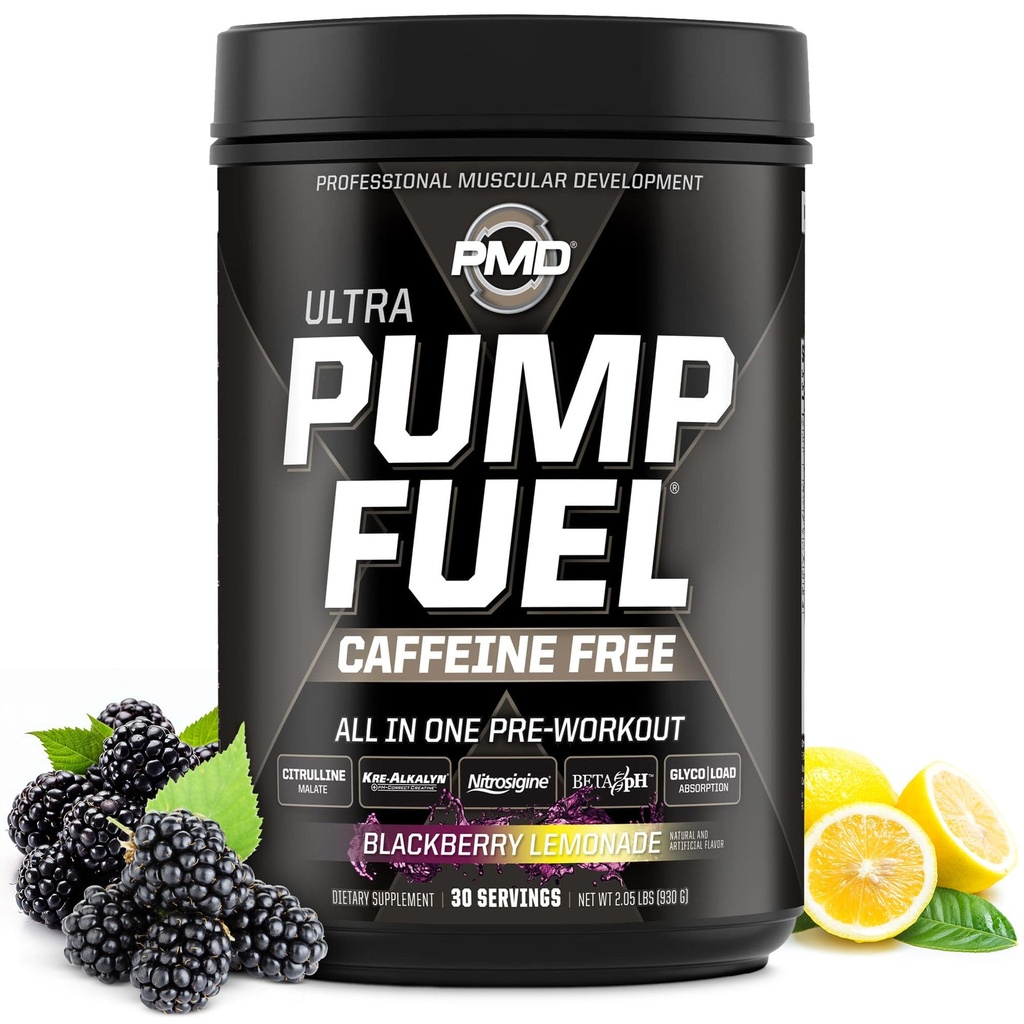 PMD Sport Pump Kütus Ultra Kofeiin Tasuta - Premium Pre Workout Pulber & Lihaspump, Suurem fookus, Vastupidavus & Taastamine, Premium Kreatiin, Arginiin & Beeta Alanine - BlackBerry Lemonade (30 Servings)