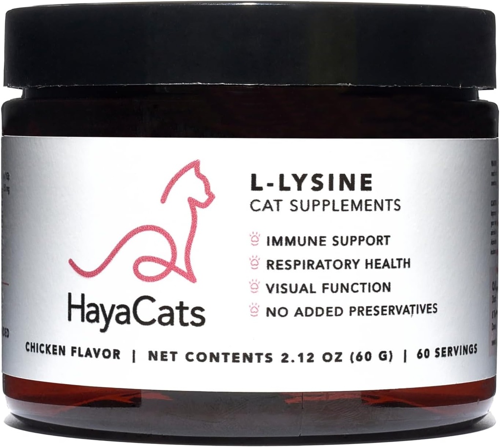 HayaCats L-Lysine Powder kassidele - Immune & Respiratory Support - Vet Formulated Supplement with Chicken Maver - Made in USA - 60 Servings