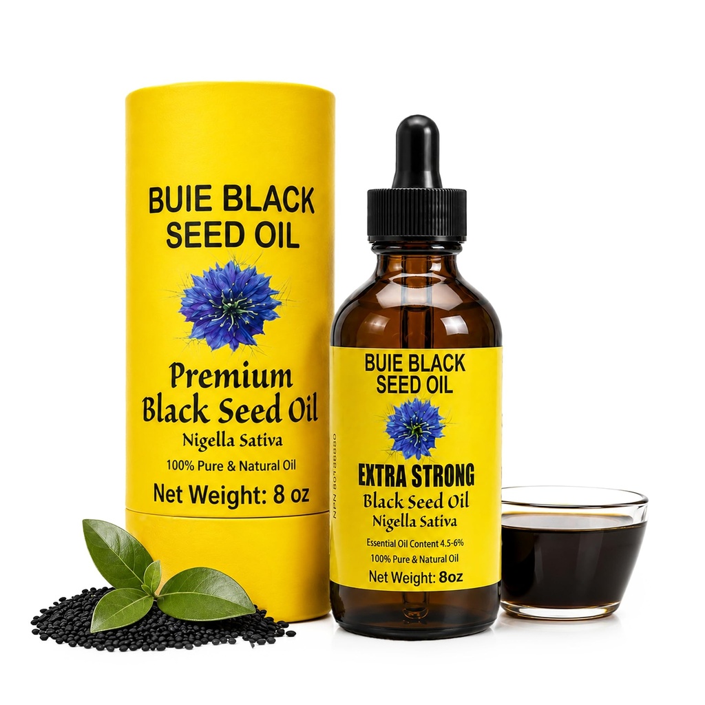 Buie Black Seed Oil – 100% puhas ja looduslik orgaaniline külmpressitud Nigella Sativa Oil – 4,5–6% tümokinooni ja Omega 3 6 9 – toetab nahka, seedimist ja igapäevast heaolu – 8 Fl oz