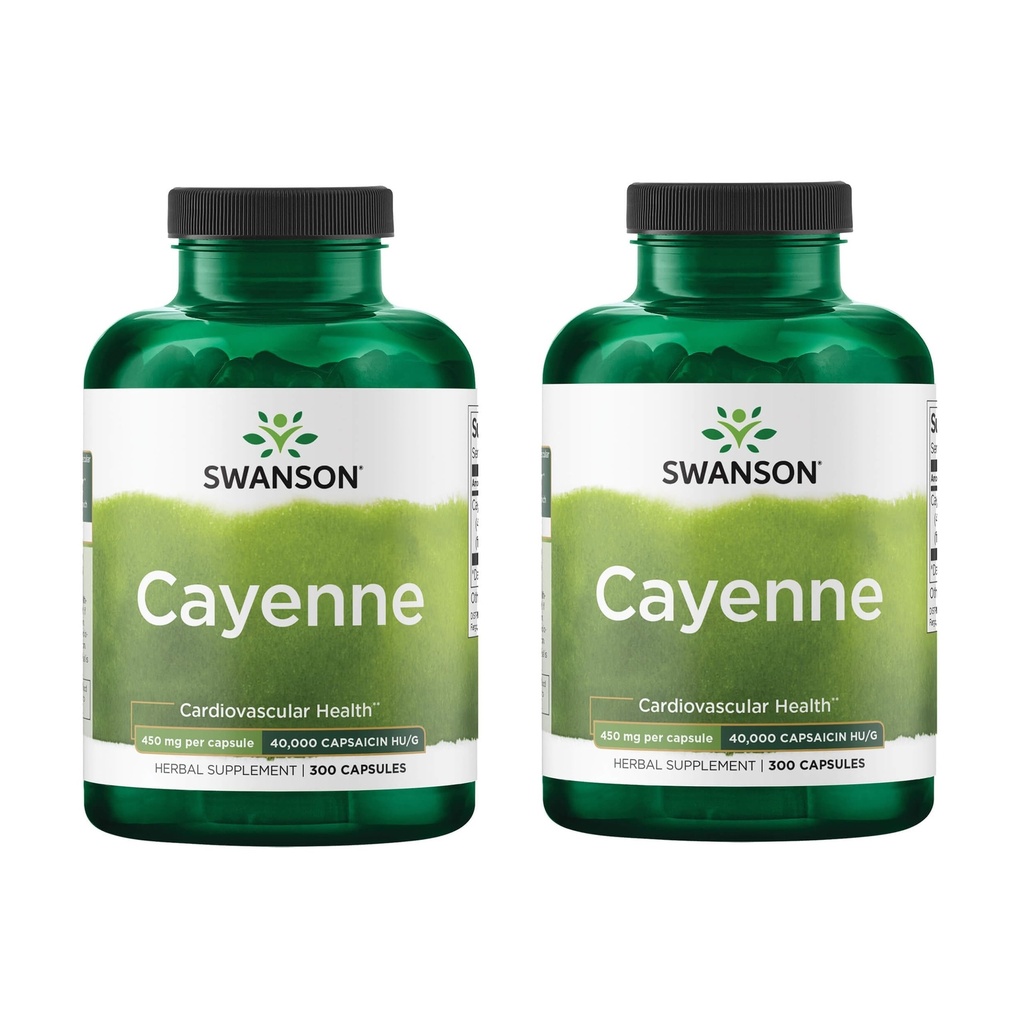 Swanson Cayenne - taimsed toidulisandid, mis soodustavad seedimist, ringlust ja ainevahetust - looduslik valem võib toetada südame tervist - (300 kapslit, 450 mg iga) (2 pakendit)