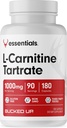 Lisatud L-karnitiin Tartraat 1000mg, Essentials (90 Servings, 180 kapslit)