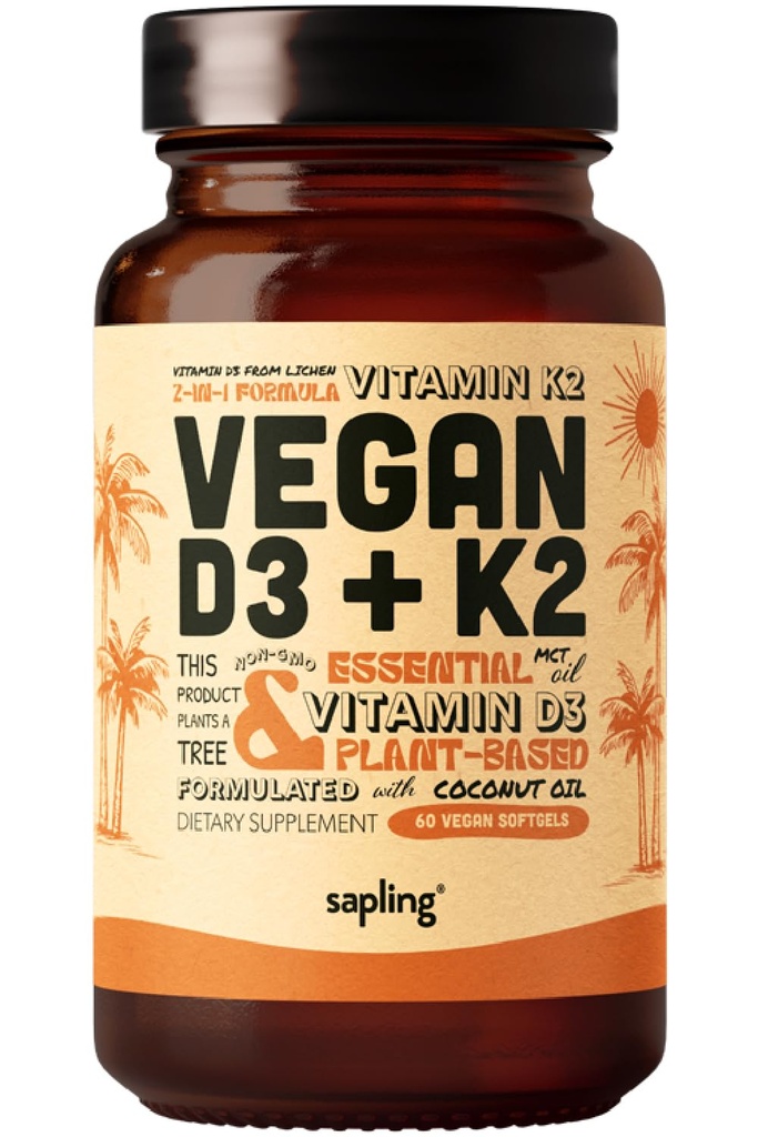 Vegan Vitamiin D3 + K2 täiendus kookospähkli MCT õliga - 4000 IU D-vitamiini ja 100mcg K2-vitamiini Mk7-na - kaltsiumi imendumine, luu tugevus ja immuunsuse tervise tugi * - 60 Softgels