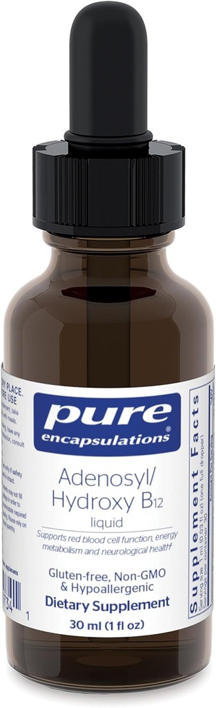 Puhas kapseldamine Adenosüül / Hüdroksü B12 Vedelik 30 ml - toetab energia ainevahetust ja neuroloogilist tervist * - aju toetamiseks * - Gluteenivaba - vegan - 1 Fl Oz
