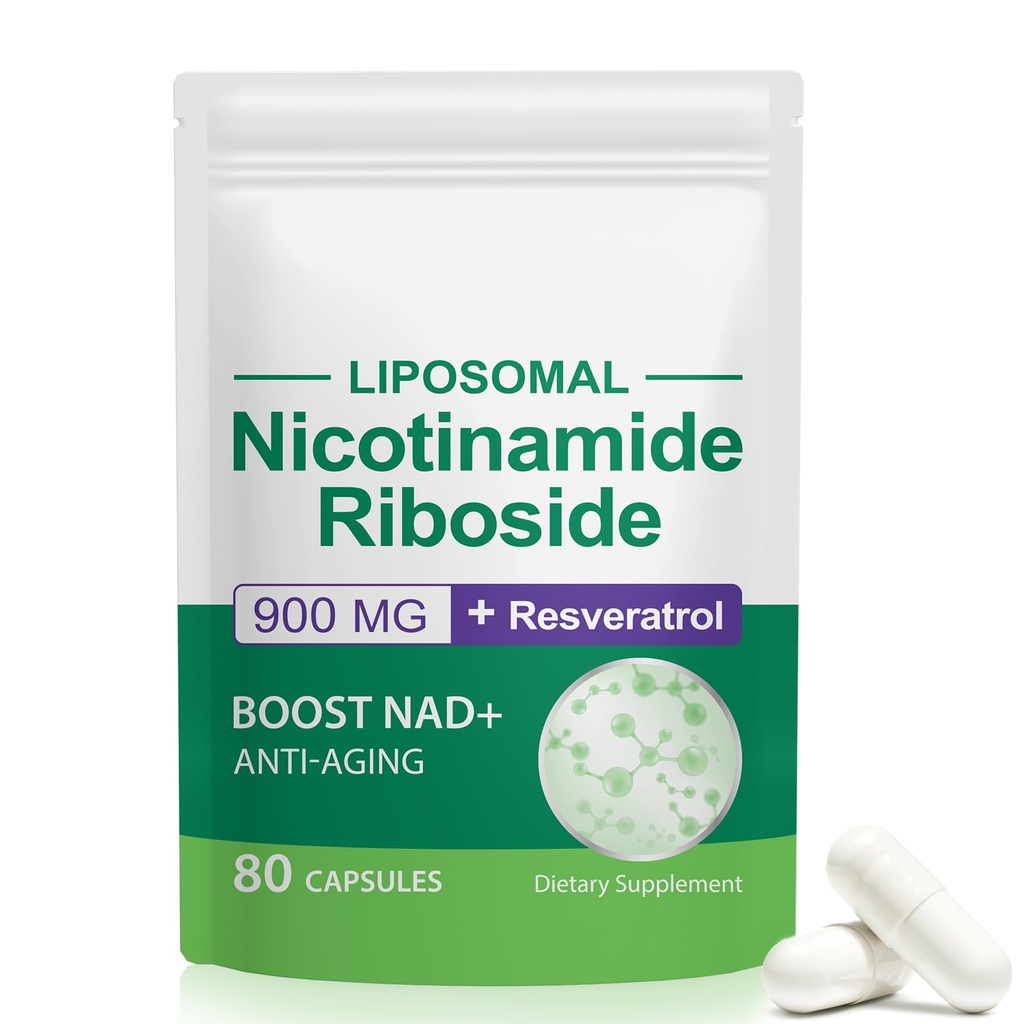 NAD täiendus, NAD + nikotiinamiid ribosiidi resveratrool 900mg, toidulisand tervisliku rakulise funktsiooni jaoks, NAD + Kütused Rakukaitse ja Ctivates Anti-Aging Geenid 80 Kapslid