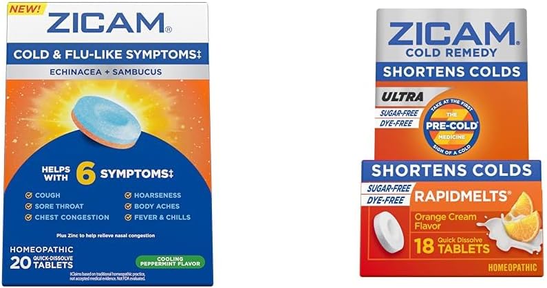 Zicam Cold & Flu Sümptomid 20 Tablett Ultra Cold Remedy Rapidmelts 18 Count Homöopaatiline Tsink Külm Lühenemine