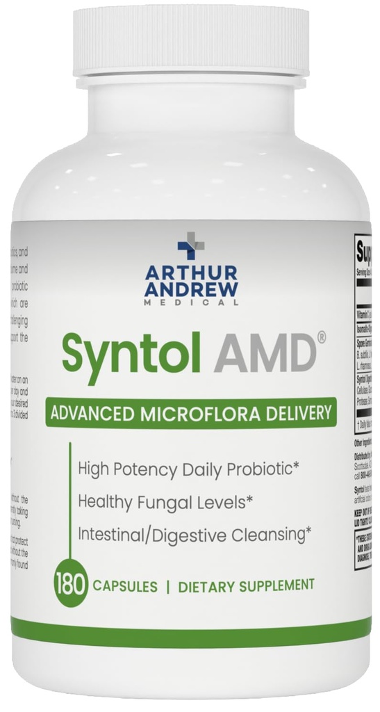 Arthur Andrew Medical, Syntol, 3-in-1 valem probiootikumidega, prebiootiline kiud ja pärmseente puhastamise multiensüümid, 180