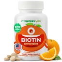 Kids Biotin 5000mcg närimistabletid | Maitsev biotiinilisand | Vegan, Non GMO | Juuksekasv, nahk ja küünte nõmm | Juuksevitamiinid lastele | 120 närimistabletti