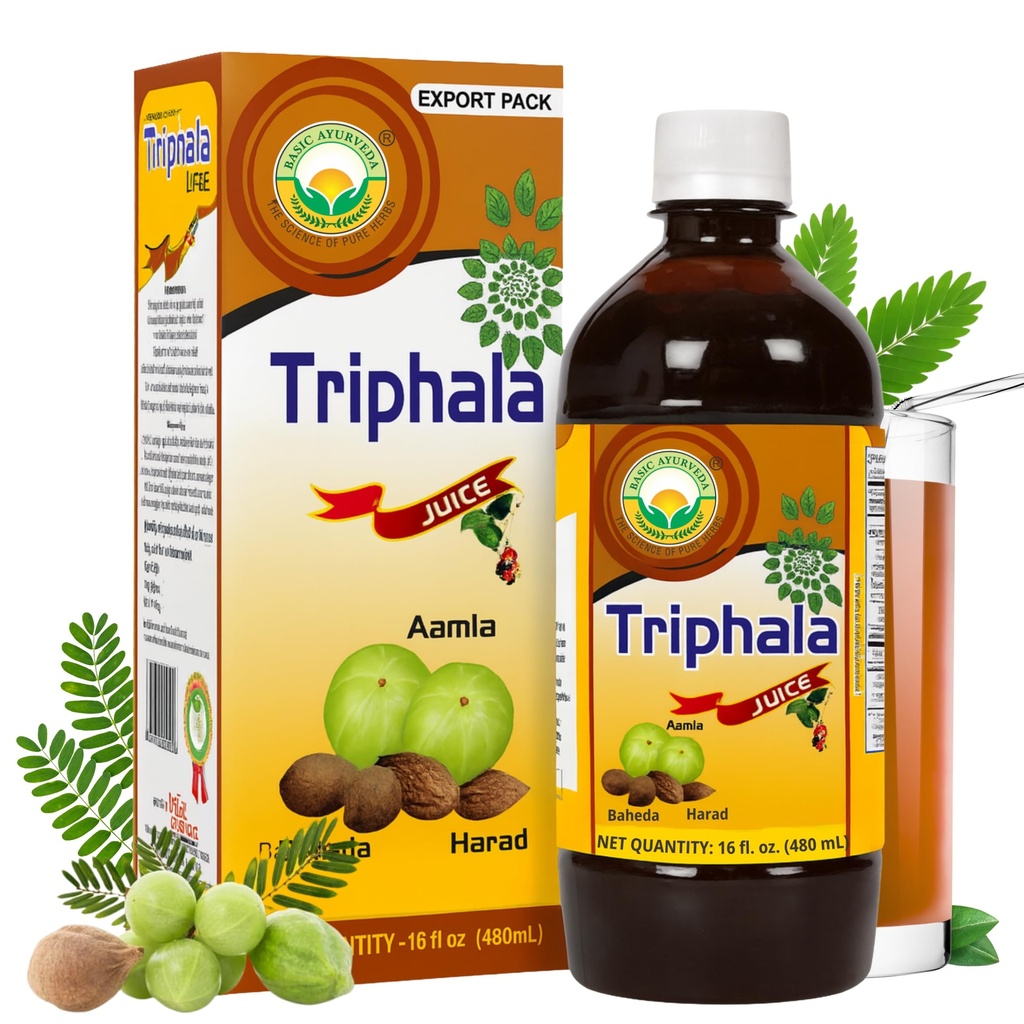 BASIC AYURVEDA Triphala mahl | 16.23 Fl Oz (480 ml) | Amla Bibhitaki & Haritaki mahepuuviljamahl | C-vitamiini looduslik allikas | tervete juuste ja seedimise jaoks