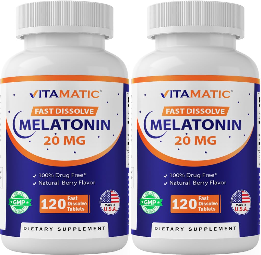 Vitamaatiline melatoniin 20 mg une toetamiseks | Taimetoitlane, mitte-GMO, gluteenivaba | SUUR potents 20 MG | Looduslik marjamaitse 120 Kiiresti lahustuvad tabletid - 2 Pack - 240 Count