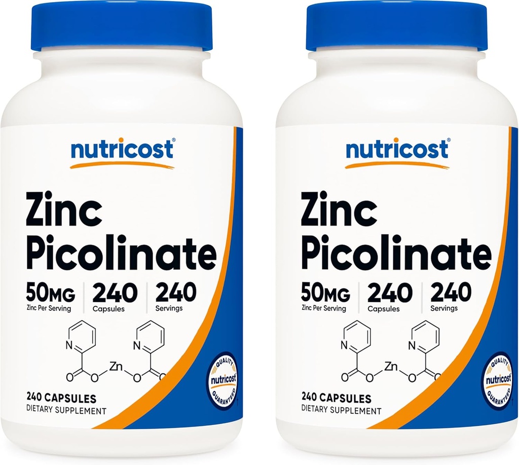 Nutrikostiin Tsink Pikolinaat 50mg, 240 Taimekapslit (2 pudelit) - Gluteenivaba ja mitte-GMO