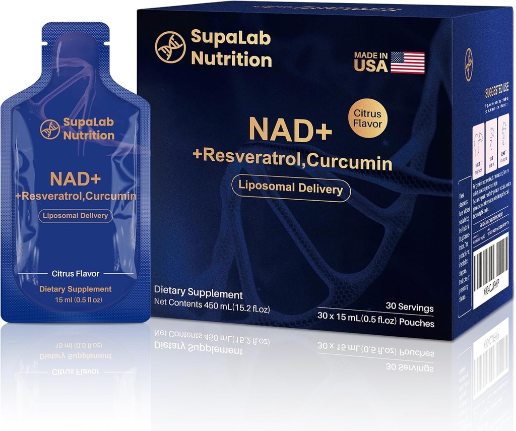 NAD + Resveratrooli lisa 300mg nikotiinamiid adeniindinukleotiid, 200mg kurkuminoidid ja 500mg oliivileht - kõrge puhtusastmega NAD-lisa vananemisvastaseks, energiaks, fookuseks