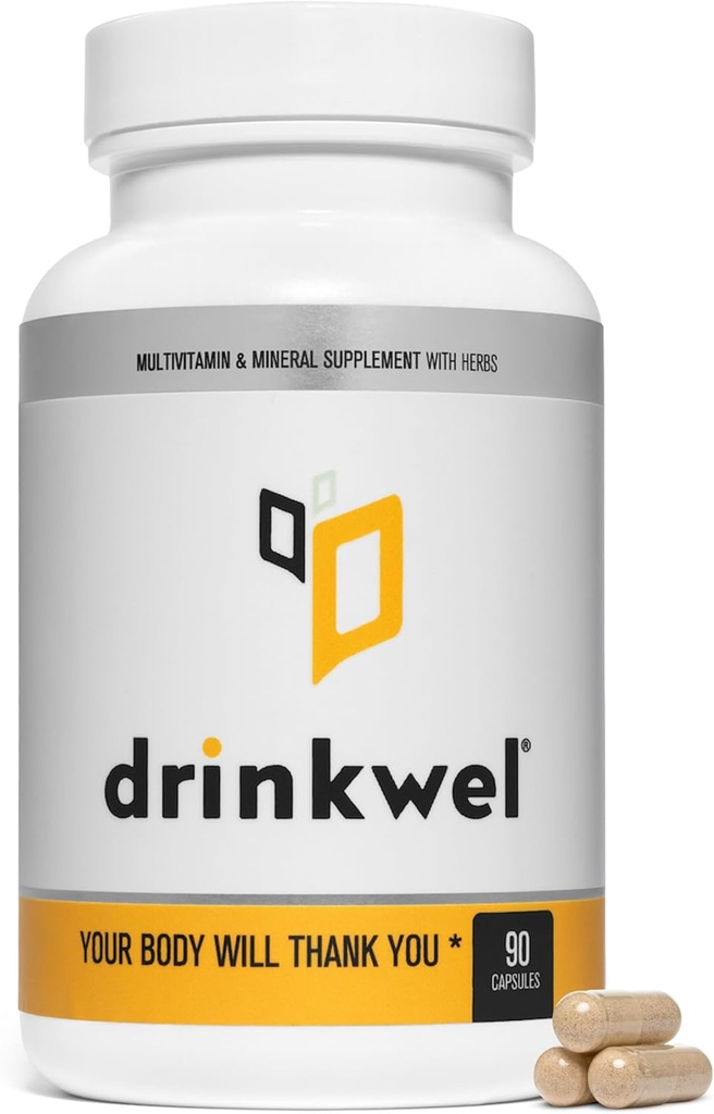 drinkwel for Better Mornings - Premium Multivitamin Supplement - Liver Support & Immune Support- Milk Thistle, Vitamin C, Zinc, Magnesium - 30 Count - Single Bottle