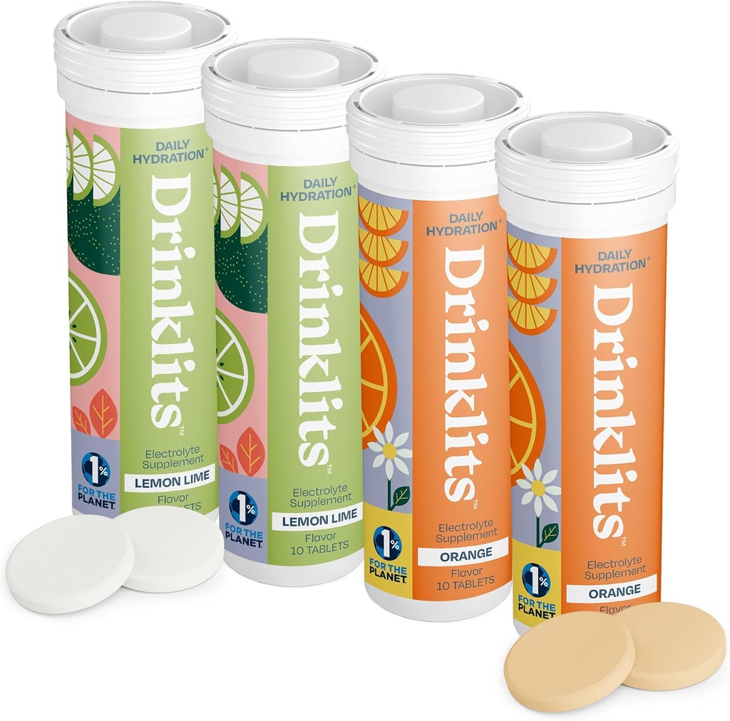 Joogiklaasid Sidrun-Lime & Orange Electrolyte tabletid (4) Tube Bundle | Citrus Hydration Combo Pack | Maitsev looduslik maitse – 0g suhkur – igapäevane kasutamine | 40 serveerimist - 10 tabletti tuubi kohta