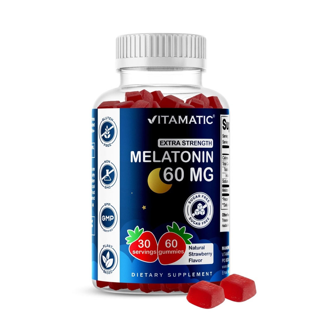 Vitamatic Sugar Free Melatoniin 60 mg - 60 Taimetoitlaste Gummies - Mitte-Habit Forming Supplement
