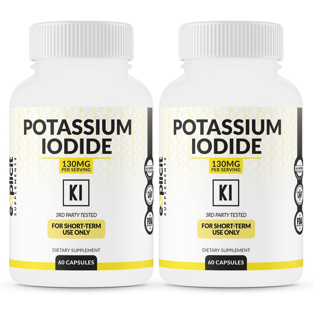 (2 Pack) Kaaliumjodiidkapslid 130mg annus - 60 serveerimist - kilpnäärme tugi & kaitse - KI kaaliumjood Kilpnäärme tugivitamiinid