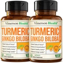 Ginkgo Biloba ja kurkumiini lisand w / Black Pepper & Organic Tumeric - looduslik kurkumlisand fookusele, mälule, liigestele ja aju tervisele - Vegan Ginko Biloba kapslid w / Curcuma - 2 Pack