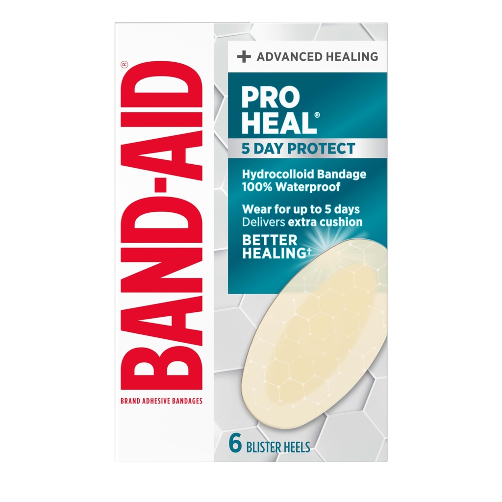 Band-Aid Brand Hydro Seal Adhesive Bandages for Heel Blisters, Waterproof Blister Pad and Hydrocolloid Gel Bandage, Sterile and Long Lasting, 6 ct