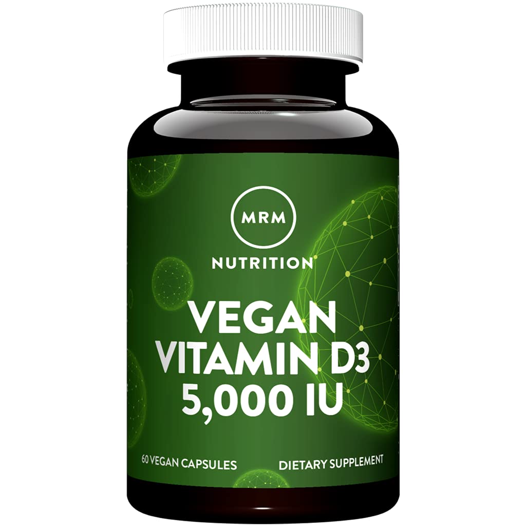 MRM Toitumine Vitamiin D3 5000 RÜ - Naistele ja meestele - kõrge potentsi puhas kolekaltsiferool samblikust, vegankaltsiumi imendumise toetus luude ja immuunsüsteemi tervisele - mitte-GMO ja gluteenivaba - 60 serveerimist