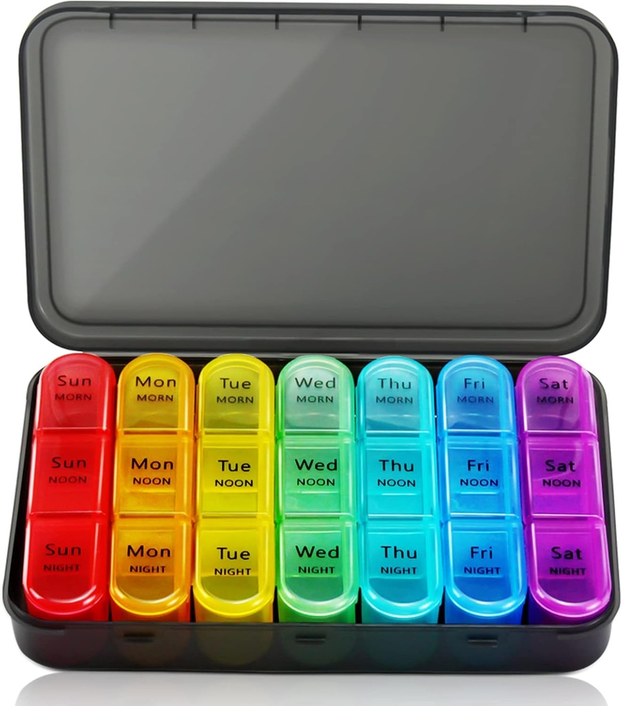 Nädala Pill Korraldaja 3 korda päevas, 7 päeva Pill Box Suured osad Niiskus-Proof Pill Case, Daily Portable Travel Hommikune keskpäev Õhtune Pill Konteiner, kalaõlid, vitamiinid, toidulisandid