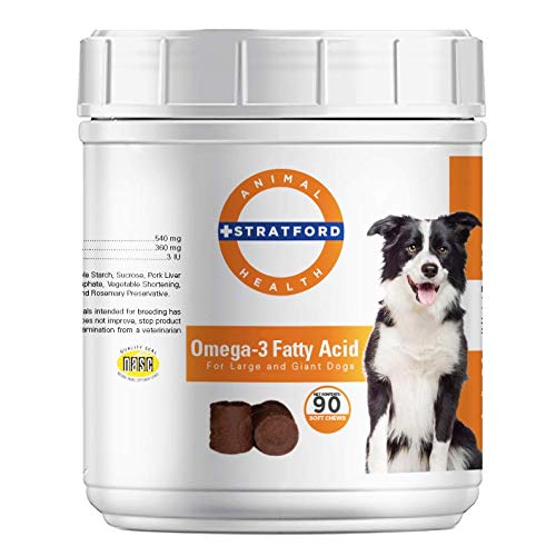 Stratford Pharmaceuticals EZ Chew Omega 3 Rasvhape Pehme närimine Max Tugevus - Koer Omega 3 täiendus - Pehme närimisravi kalaõliga koertele - suured ja hiiglaslikud koerad - 90 pehmet närimist