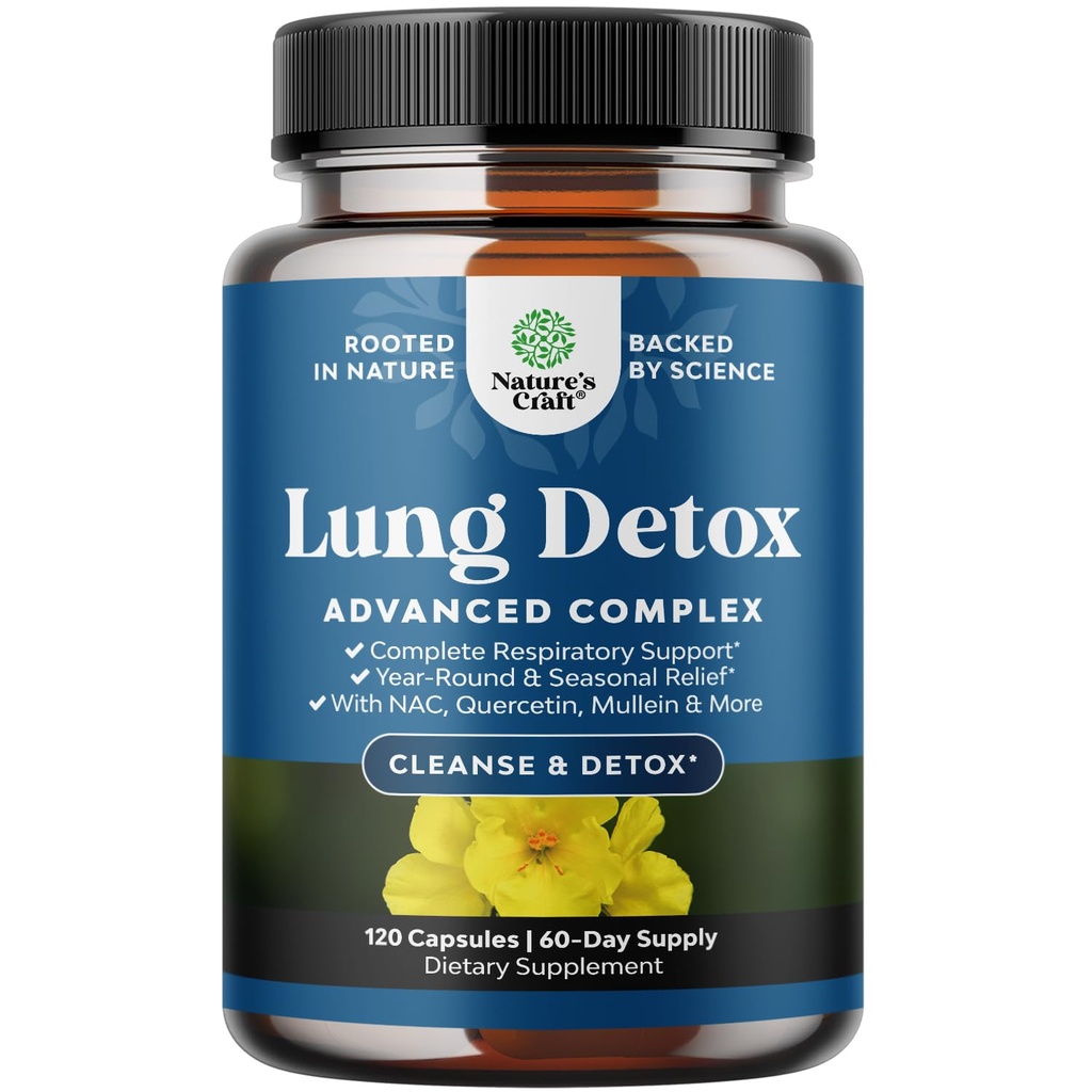 Lung Detox Mullein Lehtkapslid - puhastamine Mullein Kopsu puhastuskompleksi NAC Quercetin & Cordyceps ekstraktid - Leaf Herb Respiratory Supplement Sinus Immunity & Hingamine Toetus