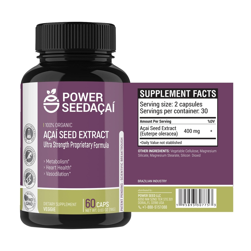Power Seed Acai - lämmastikoksiidi võimendaja. toetab verevoolu, veresuhkru taset, ainevahetusfunktsiooni ja energiat. Ülitugev antioksüdant. Kofeiinivaba. patenteeritud valem | 60 kapslit