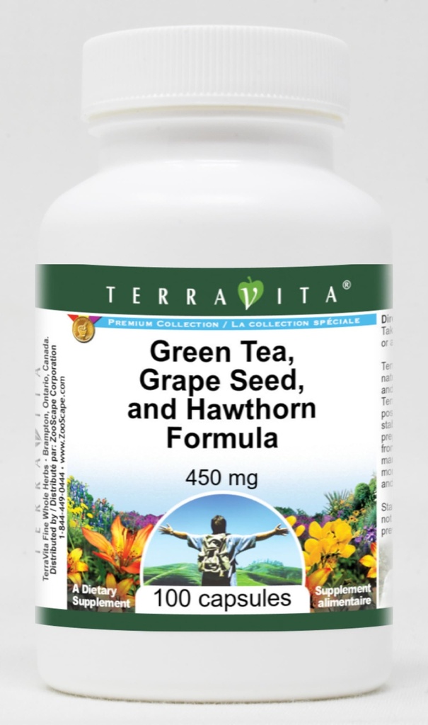 Kõrge vererõhu tugi - roheline tee, viinamarjaseemned ja Hawthorn - 450 mg (100 kapslit, ZIN: 517080)