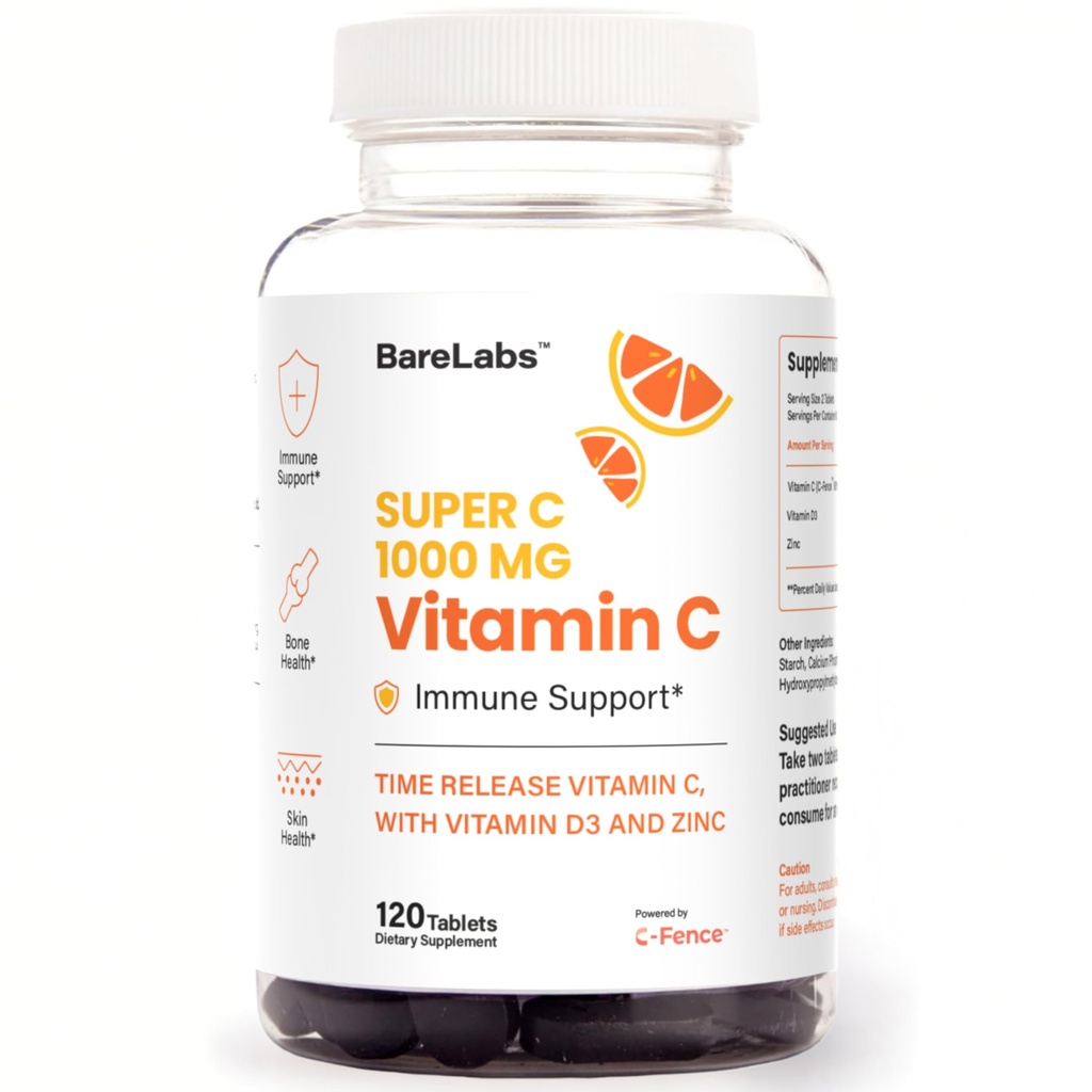 Aega vabastav C-vitamiin 1000 mg + D3-vitamiin 1000 RÜ + tsink 30 mg | Immuunsüsteemi tugi & kollageeni võimendus | Mitte-GMO, kogu päeva antioksüdant | 120 tabletti Super C