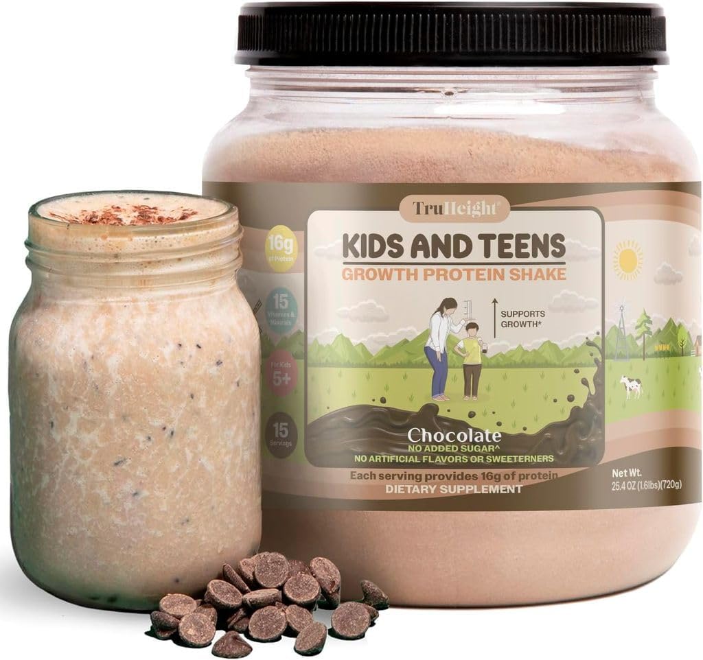 TruHeight Growth Protein Shake (Šokolaadipiima maitse, vadak) Looduslik kasv ja areng Valgupulber lastele ja teismelistele - Kaalutõusu joogid - Lastearstide poolt heaks kiidetud, Picky Eater Vitamiin, vanuses 4+