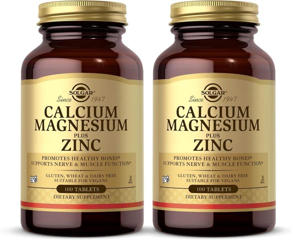 Solgar Calcium Plus Tsink, 100 tabletti (2. pakk) - edendab tervislikke luid ja hambaid - toetab närvide ja lihaste funktsiooni - mitte-GMO, vegan, gluteenivaba, piimavaba, Kosher - 66 kokku