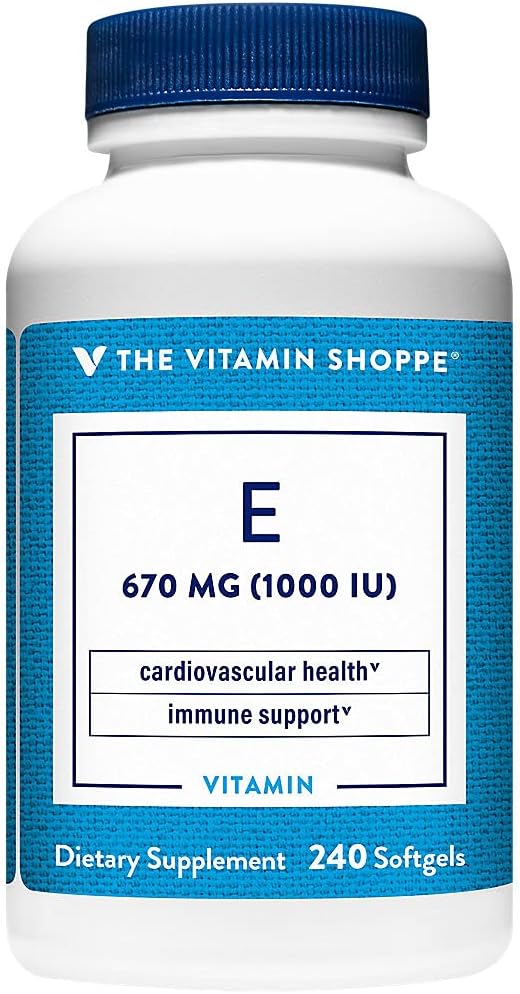 Vitamiin Shoppe Vitamiin E 1000 IU - looduslik allikas, toetab tervislikku südame-veresoonkonna süsteemi, immuunsüsteemi tervist ja silmade tervist - üks kord päevas (240 Softgels)