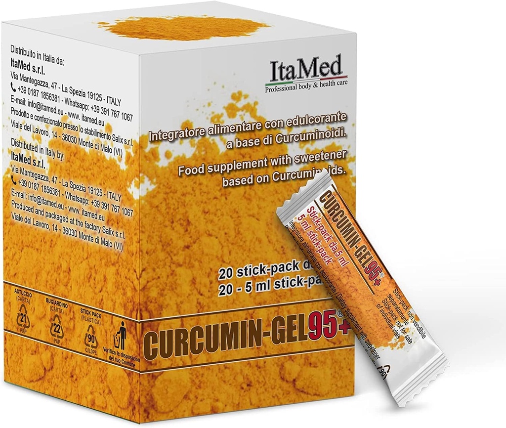 Itamed Turmeric Curcumin Supplement Gel - 95 + kurkumiini pulber HGC-C kompleksiga, orgaaniline valem, 20 kleeppakendit (5 ml igaüks), kurkumiini täiustatud biosaadavuse jaoks