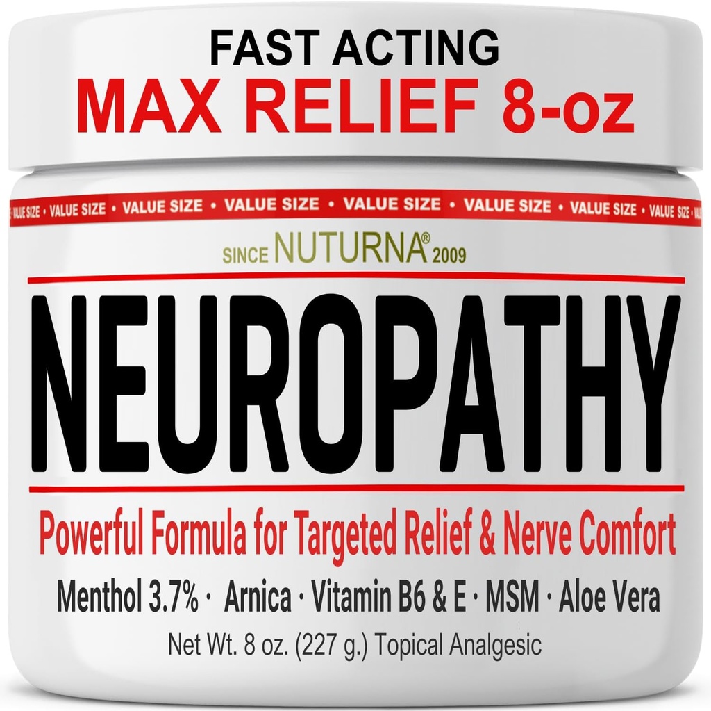 Neuropaatia Närvi Relief Cream - Kiire tegutsemine Max Relief jalgade käevarred tagasi - Ultra Tugevus Menthol Arnica Aloe Vera MSM, rahustav looduslik närvimugavus Relief, Super Large 8 oz