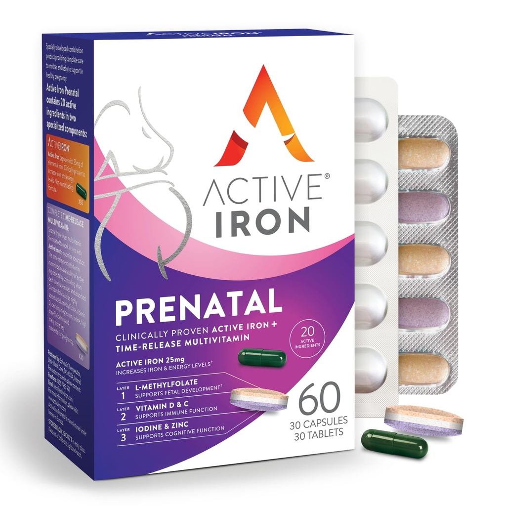 Aktiivne Raud Prenataalne Raud Täiendus + Sünnieelsed Vitamiinid Naistele, 30 Mitte-Kõhukinnisust Kapsleid + 30 Aeg-Vabastamist Multivitamiinid, Rasedus, Imetamine Ja Sünnitusjärgselt Essentials