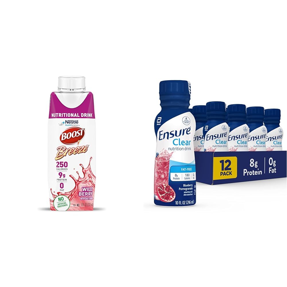 BOOST Breeze Clear Nutrition Drink, 9 g valku, 250 toitainerikast kalorit, Wild Berry, 8 fl oz & ensuree Vedel selge toitumisjook, 0g rasva, 8 g valku, mustika granaatõuna, 10 Fl Oz