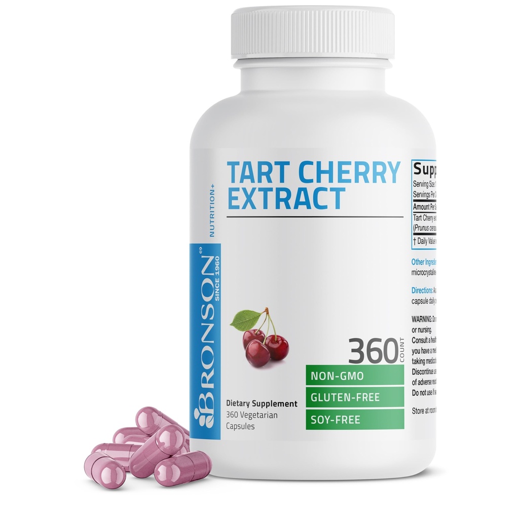 Bronson Tart Cherry Extract 2500 mg taimekapslid koos antioksüdantide ja flavonoididega Mitte-GMO, 360 Count