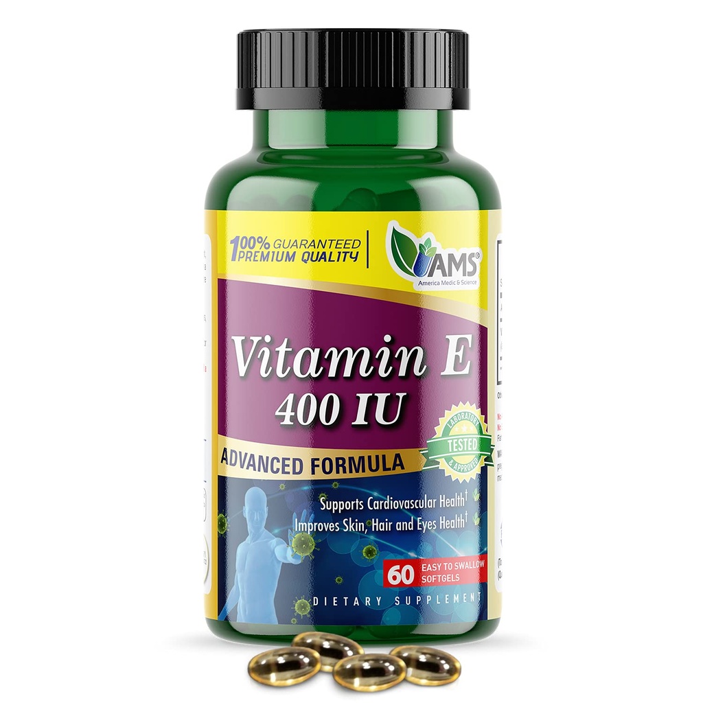 Ameerika meditsiini ja teaduse vitamiin E 400 IU (60 softgels) toidulisand, mis toetab südame tervist, soodustab tervislikku nahka, juukseid, silmi ja immuunsüsteemi | Dl-Alfa tokoferüülatsetaat geelkapslid