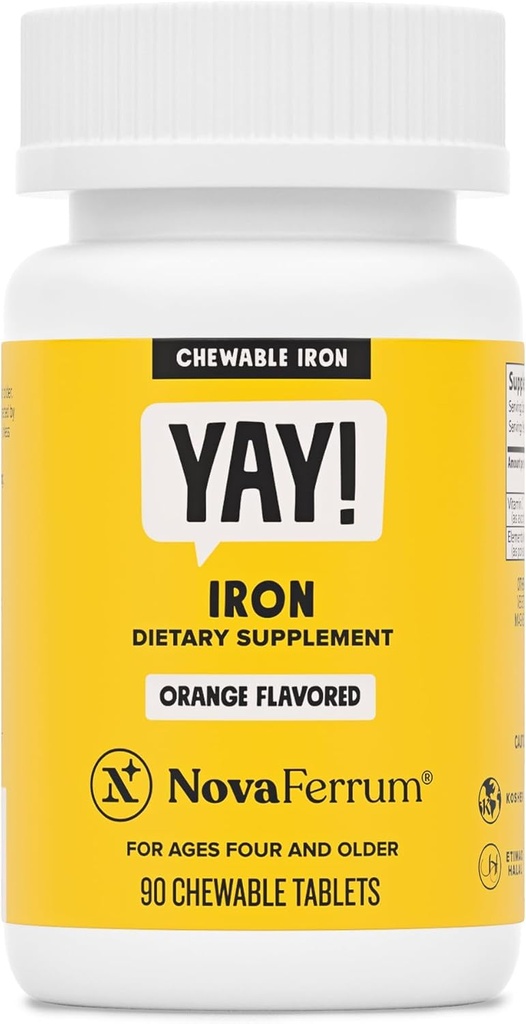 NovaFerrum Yay | Näritav raualisand lastele ja täiskasvanutele vanuses 4 ja üle 18 mg rauda | 90 serveerimist | Suhkruvaba | Vegan | Gluteenivaba | Oranž maitse