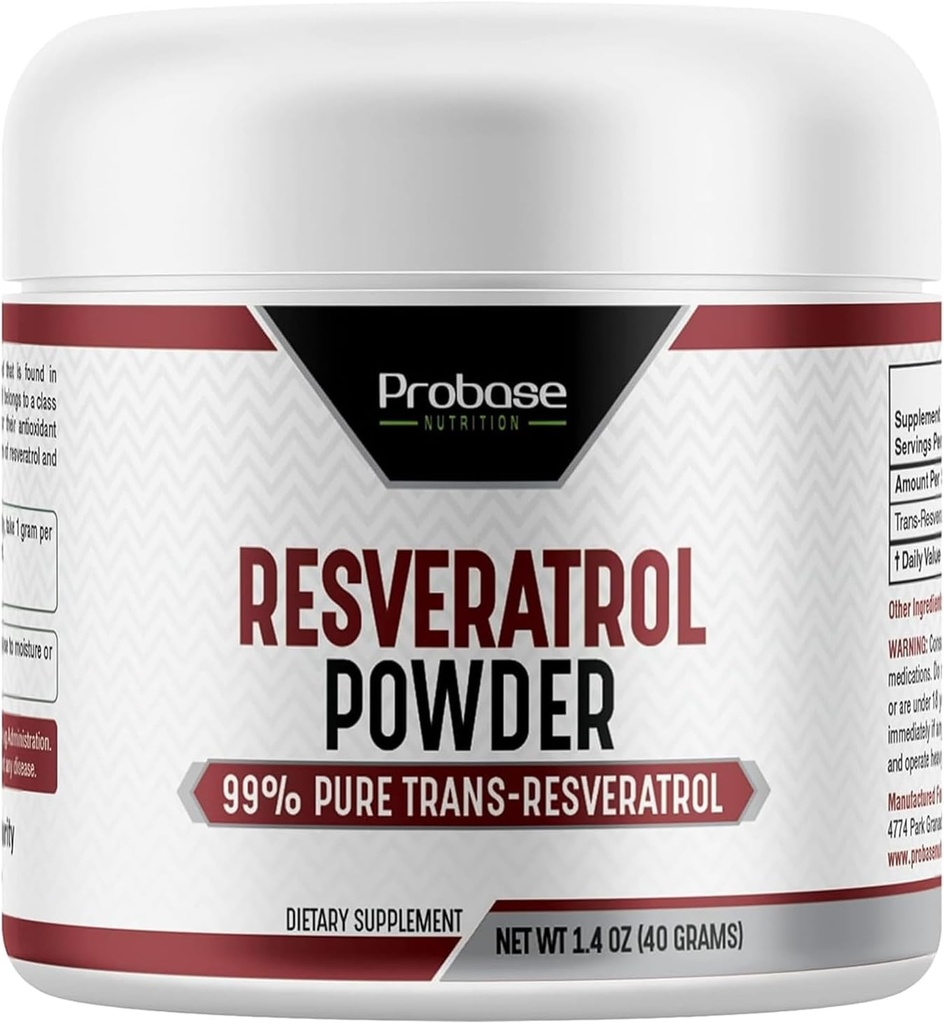 Probase Nutrition Trans Resveratrooli lisand, kõrge puhtusastmega Resveratrooli pulber vanuse toetamiseks, 40-päevane pakkumine, 40 grammi