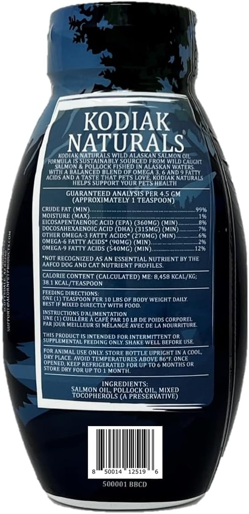 8oz Wild Alaska lõheõli valem koertele ja kassidele, tasakaalustatud segu puhastest kalaõlidest EPA ja DHA-ga looduslikest püütud kaladest. Naha ja mantli, liigeste ja immuunsüsteemi tervise toetamine