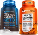 Herbtoonika Õunasiider Äädikas Kapslid Plus Keto BHB | Rasvapõletaja & Kaalulangus Täiendus Naistele Ja Meestele - Multi kollageenkummid Tüüp 1,2,3,5 & 10 Biotiin juuste kasvuks, nahk, küüned