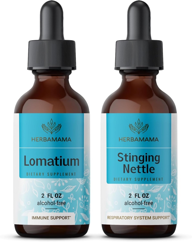HERBAMAMA Taimsete vedelike tilgad Kit - Lomatium Juurte ekstraktsiooni ja nõelumise nõel Tinktuur 2 fl oz - Vegan, GMO-vaba, suhkur ja alkoholivaba - 2 Pack