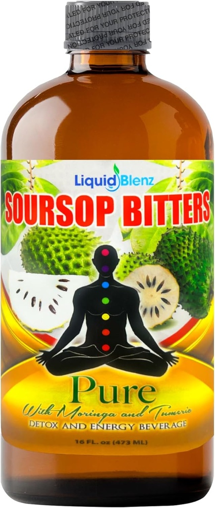 Liquid Blenz Pure Soursop Bitters with Moringa & Turmeric | Herbal Detox & Natural Energy Support | 16 fl oz