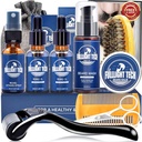 Beard Care Kit meeste-Nourish Soften Grooming Patchy Beard W / Vitamiin Spray,Mustache Oil, Balm, Wash,Boar Bristle Brush, Wood Comb, Käärid, Valentines Isad Kingitused Meestele Isa Tema Abikaasa Poiss