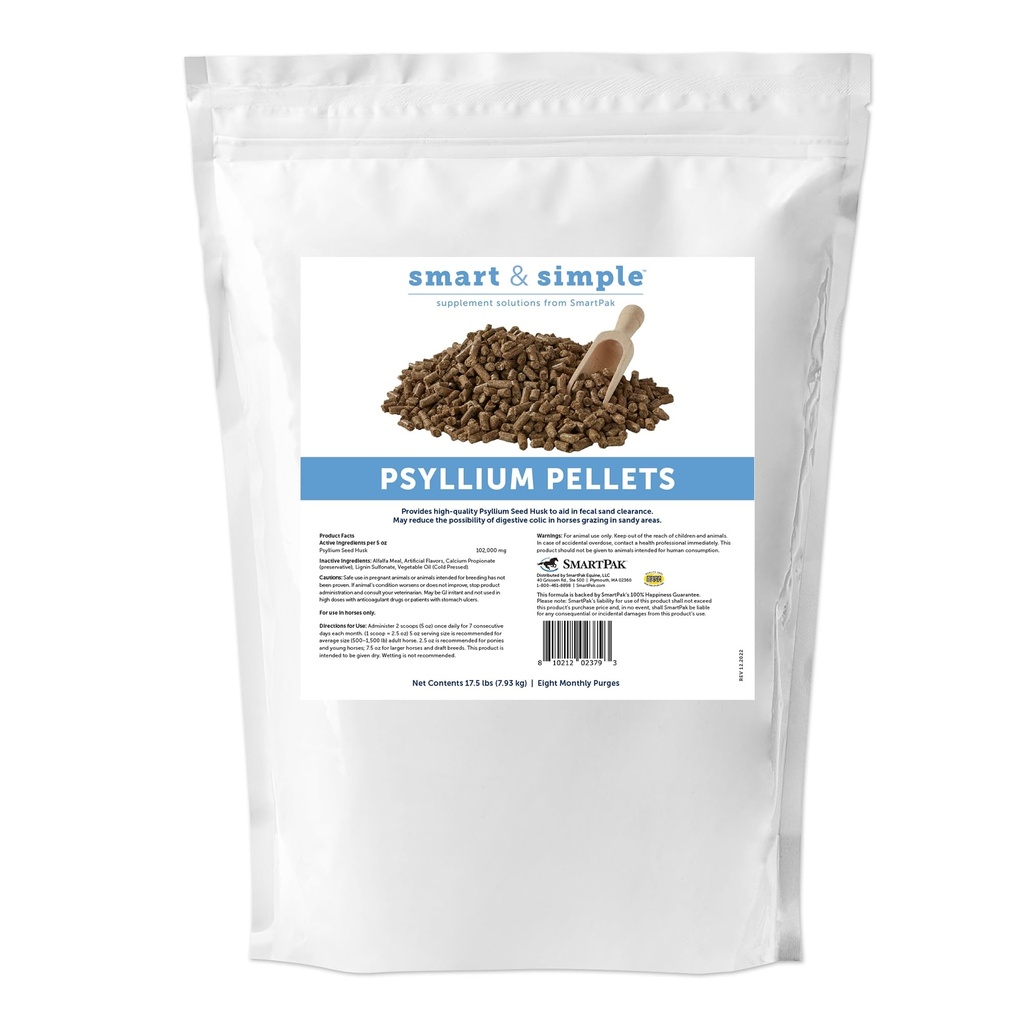 Smart & Simple Psyllium Pellets for Horses | Psyllium Husk Fiber Supplement for Equine Digestive Wellness Support | Apple-Banana Maitsestatud | 8 Monthly Purges | 17,5 lb Bag